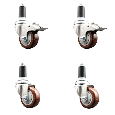 Service Caster 3 Inch 316SS Maroon Poly Swivel 1-3/8 Inch Stem Caster Lock Brake SCC, 2PK SS316TTLEX20S314-PPUB-MRN-2-S-2-138